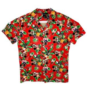 Disney Mickey Mouse Tropical Hawaiian Shirt Mens Rayon Blend Camp Red Medium